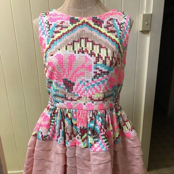 ANTHROPOLOGIE sz 4 DAKSHA Pink Embroidered Peplum - Picture 1 of 8